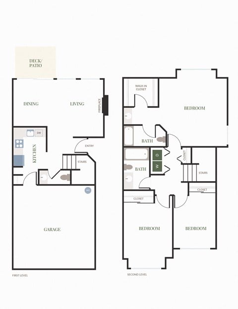 Floor plan for 3 beds, 2.5 baths, 1300 sqft
